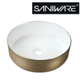 Saniware WB-2016-G 360mm Gold Rim with White Inner Round Above Counter Art Basin Sinki Tandas Bilik Mandi For Elegant Luxury Vanity & Renovation Projects