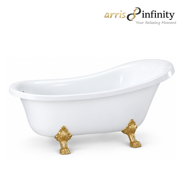 Arris Infinity ars - D2012 G Royal 1500mm / 1700mm White Traditional Freestanding Slipper Bathtub with Gold Claw Feet