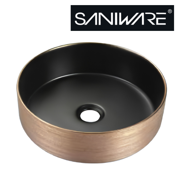 Saniware WB-2017-RG Rose 360mm Gold Rim with Matt Black Inner Round Above Counter Art Basin Sinki Tandas Bilik Mandi For Modern Luxury Vanity & Renovation Projects