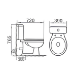 Saniware WC-2122A 720mm Ceramic Two-Piece Washdown Toilet Bowl Sinki Tandas Bilik Mandi S-Trap 250mm / 300mm & P-Trap 180mm Roughing-In