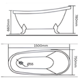 Arris Infinity ars - D2012 G Royal 1500mm / 1700mm White Traditional Freestanding Slipper Bathtub with Gold Claw Feet