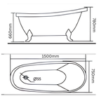 Arris Infinity ars - D2012 G Royal 1500mm / 1700mm White Traditional Freestanding Slipper Bathtub with Gold Claw Feet