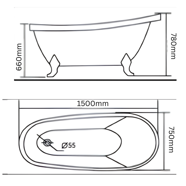Arris Infinity ars - D2012 G Royal 1500mm / 1700mm White Traditional Freestanding Slipper Bathtub with Gold Claw Feet