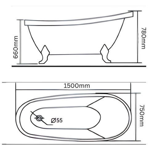 Arris Infinity ars - D2012 G Royal 1500mm / 1700mm White Traditional Freestanding Slipper Bathtub with Gold Claw Feet