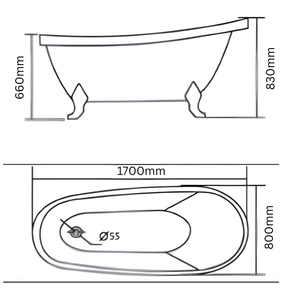 Arris Infinity ars - D2012 G Royal 1500mm / 1700mm White Traditional Freestanding Slipper Bathtub with Gold Claw Feet