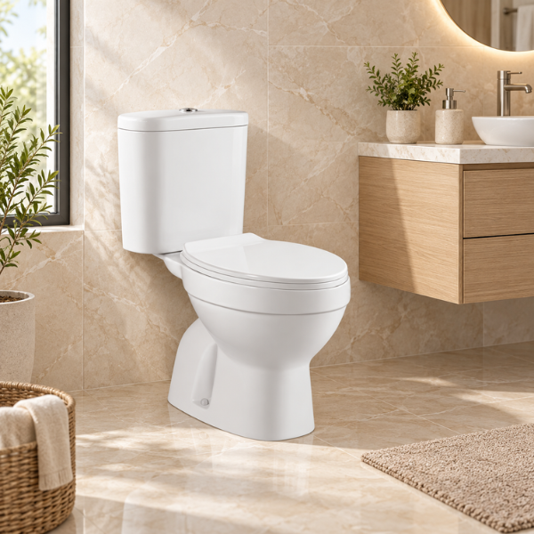 Saniware WC-2122A 720mm Ceramic Two-Piece Washdown Toilet Bowl Sinki Tandas Bilik Mandi S-Trap 250mm / 300mm & P-Trap 180mm Roughing-In