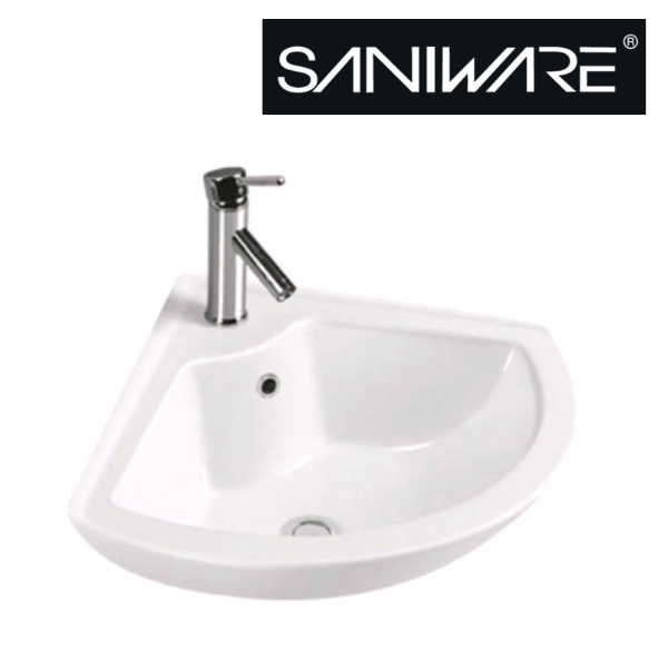 Saniware WB-202 300mm Ceramic White Corner Basin Sinki Tandas Bilik Mandi For Bathroom, Small Bathroom, Toilet & Renovation Projects