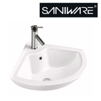 Saniware WB-202 300mm Ceramic White Corner Basin Sinki Tandas Bilik Mandi For Bathroom, Small Bathroom, Toilet & Renovation Projects