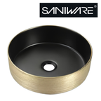 Saniware WB-2017-G 360mm Gold Rim with Matt Black Inner Round Above Counter Art Basin Sinki Tandas Bilik Mandi For Modern Luxury Vanity & Renovation Projects