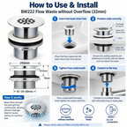 Onimi BW222 32mm Flow Waste without Overflow Chrome Basin Drain Waste with G1 1/4 Connection
