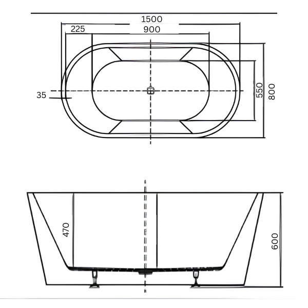 Arris Infinity ars - D8381 Villas 1490mm / 1690mm White One-Piece Freestanding Oval Soaking Bathtub