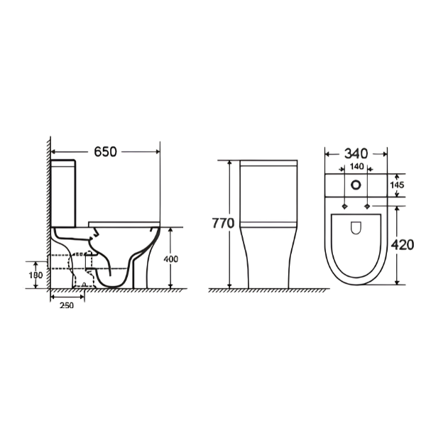 Saniware WC-2123A 650mm Rimless Ceramic Two-Piece Washdown Toilet Bowl Sinki Tandas Bilik Mandi S-Trap 250mm / P-Trap 180mm Roughing-In