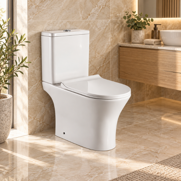 Saniware WC-2123A 650mm Rimless Ceramic Two-Piece Washdown Toilet Bowl Sinki Tandas Bilik Mandi S-Trap 250mm / P-Trap 180mm Roughing-In