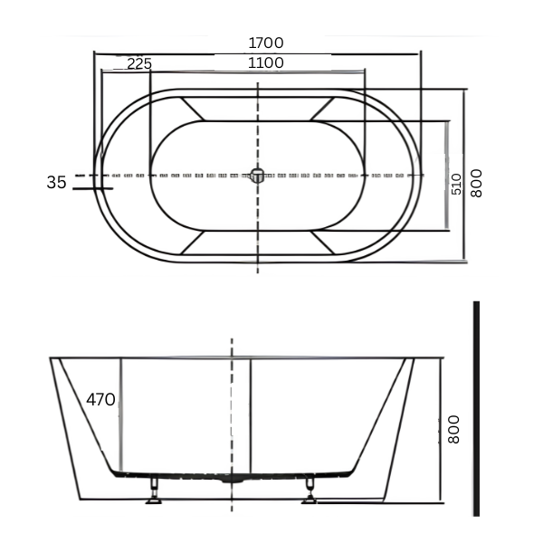 Arris Infinity ars - D8381 Villas 1490mm / 1690mm White One-Piece Freestanding Oval Soaking Bathtub