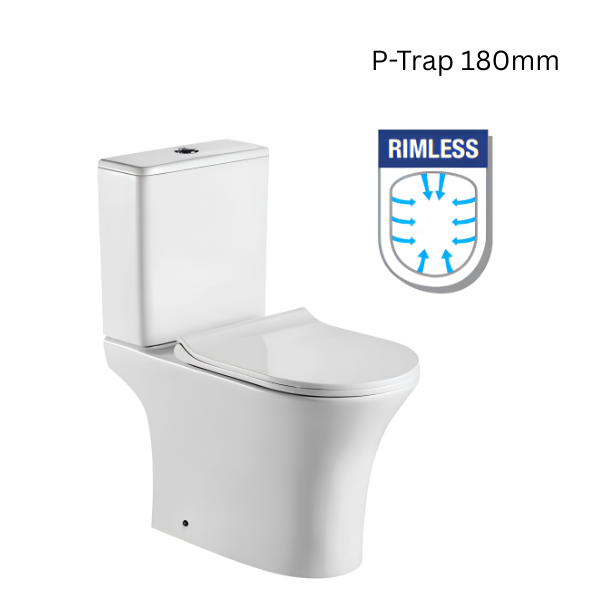 Saniware WC-2123A 650mm Rimless Ceramic Two-Piece Washdown Toilet Bowl Sinki Tandas Bilik Mandi S-Trap 250mm / P-Trap 180mm Roughing-In