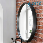 Glorex GLC 4003W/B Wall Mounted Large Round Wall Mirror 685mm Diameter Matte Black Rubber Wood Frame