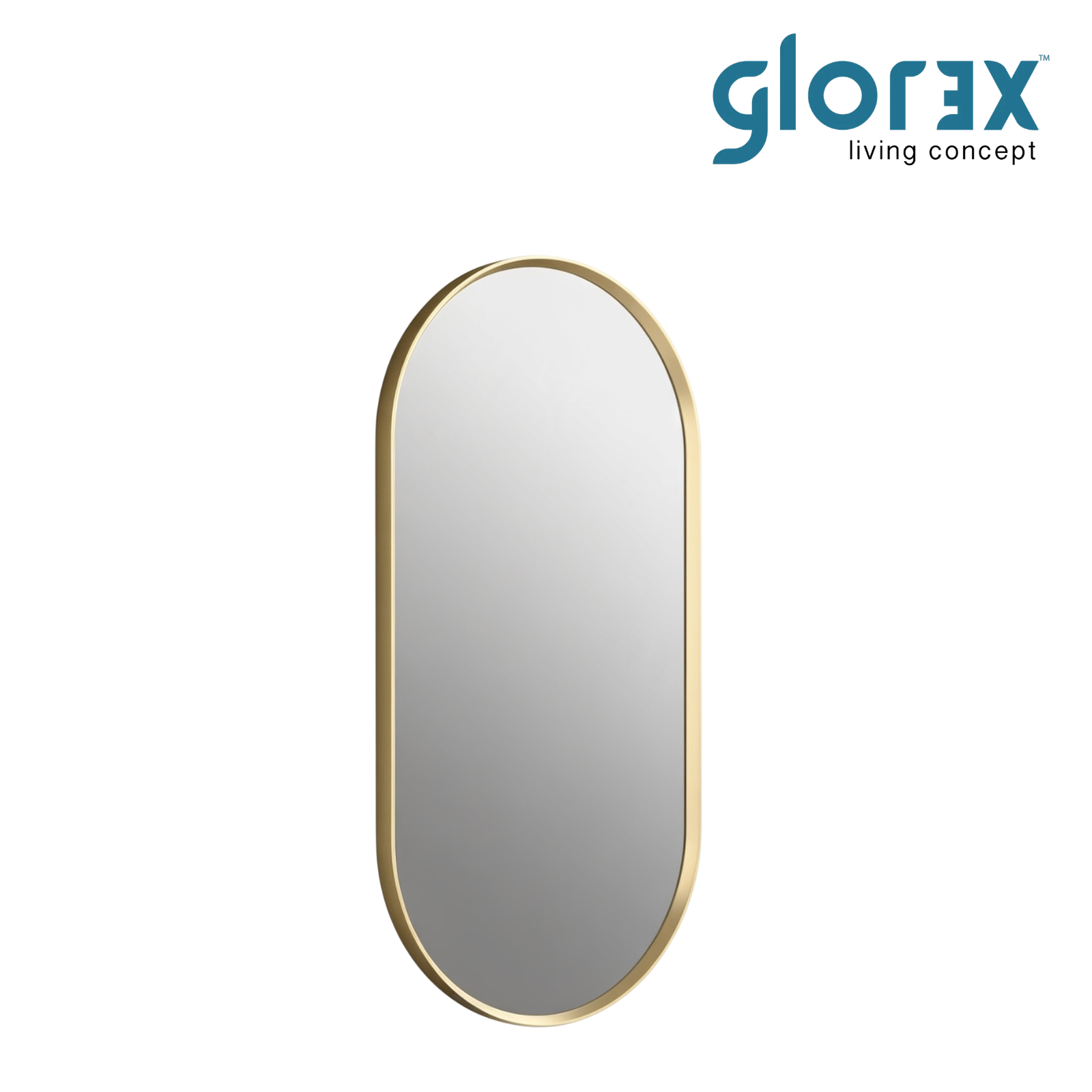 Glorex GLC PLM5090A282(GGD) Green Gold Pill Shape Wall Mirror 500×900mm Slim 28mm Aluminium Frame Vertical & Horizontal Mount
