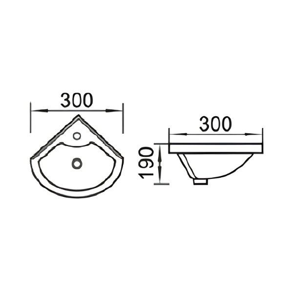 Saniware WB-202 300mm Ceramic White Corner Basin Sinki Tandas Bilik Mandi For Bathroom, Small Bathroom, Toilet & Renovation Projects