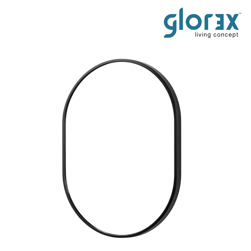 Glorex GLC 2004A/B Wall Mounted Black Pill Shape Wall Mirror 500×700mm Slim 28mm Aluminium Frame Vertical Mount Only