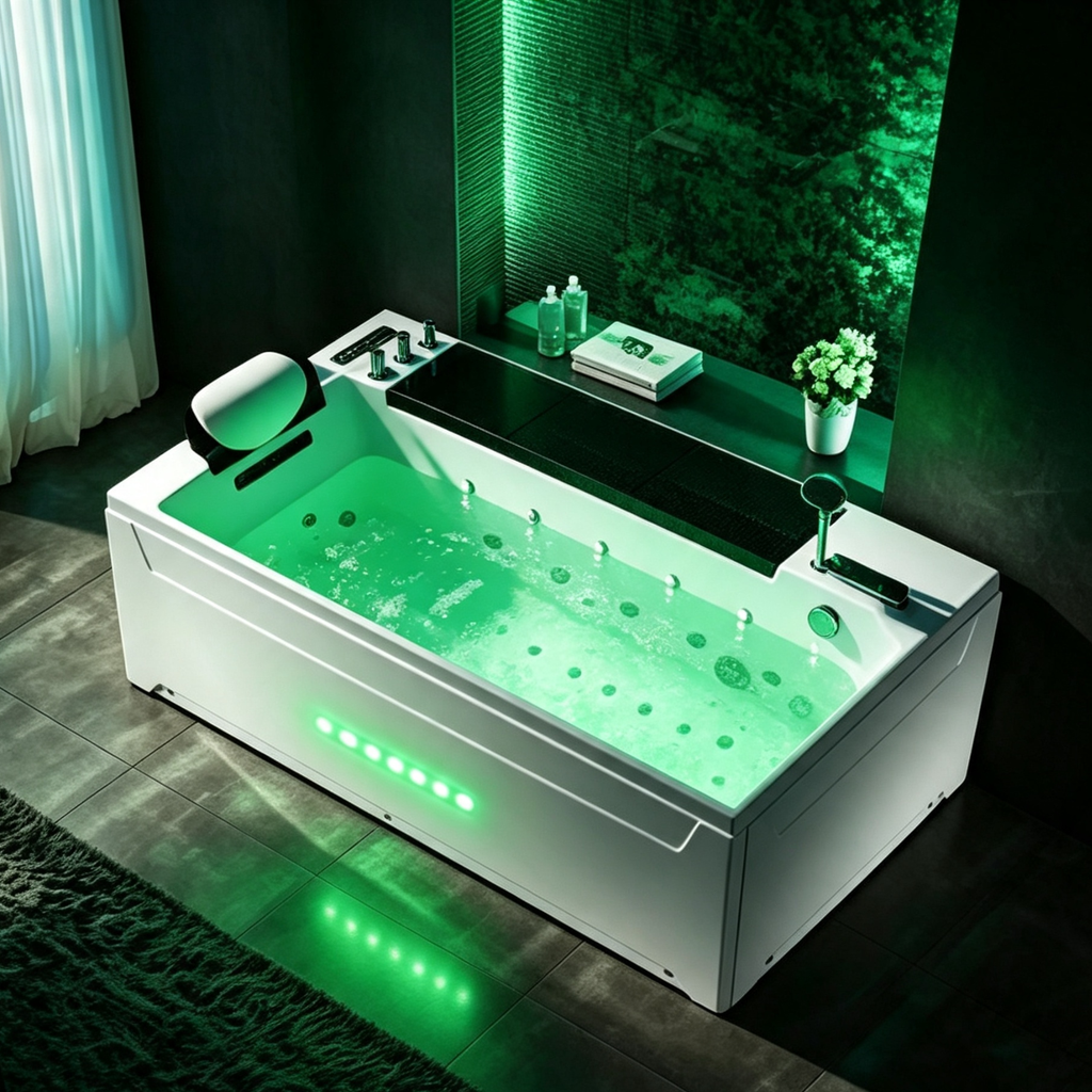 Eurano ERN 11001 Premium Whirlpool Bathtub 1-4 Person Spa Tub with Multi-Color LED Lights, Air & Water Massage, Hand Shower & Waterfall