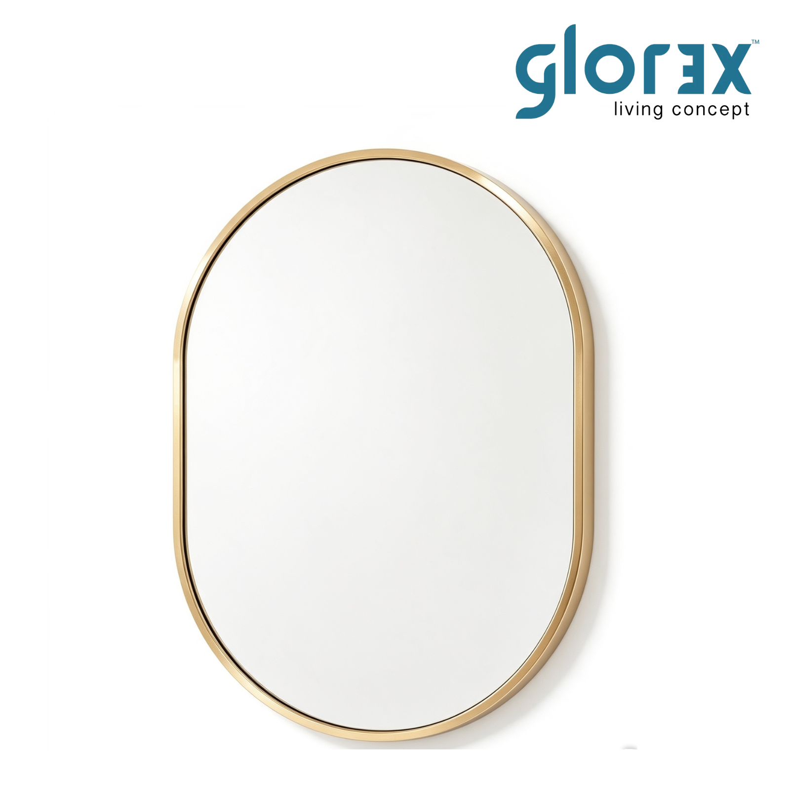 Glorex GLC 2004A/G Wall Mounted Gold Pill Shape Wall Mirror 500×700mm Slim 28mm Aluminium Frame Vertical Mount Only
