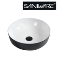 Saniware WB-3101 415mm Glossy White & Black Round Above Counter Basin Sinki Tandas Bilik Mandi For Modern Luxury Vanity & Renovation Projects