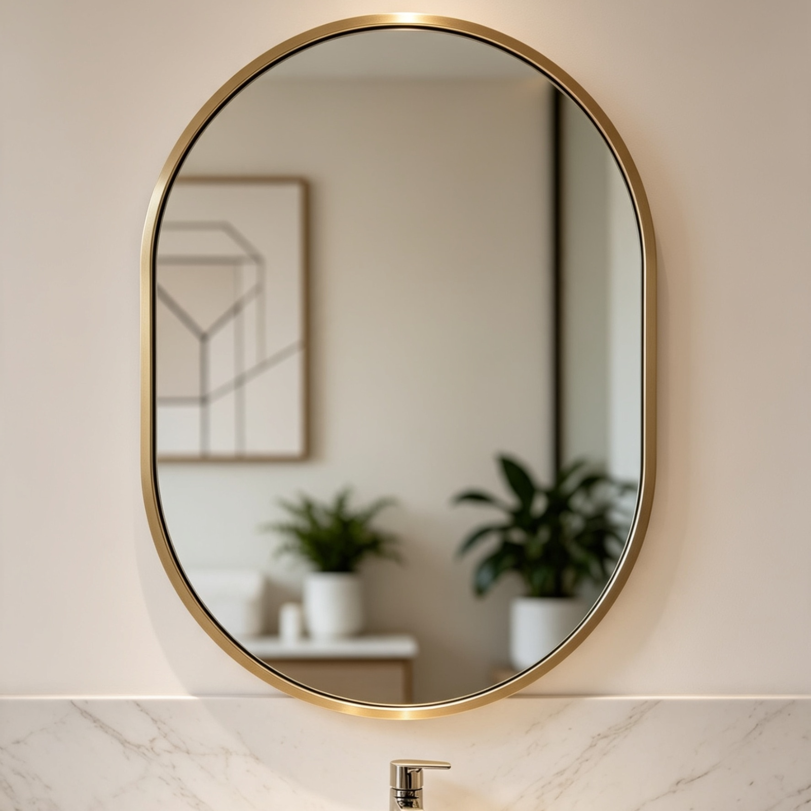 Glorex GLC 2004A/G Wall Mounted Gold Pill Shape Wall Mirror 500×700mm Slim 28mm Aluminium Frame Vertical Mount Only