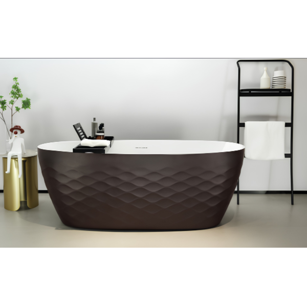 Arris Infinity ars - D8371 FS Lilas 1700mm Freestanding Oval Soaking Bathtub with Dark Brown Textured Exterior and White Interior