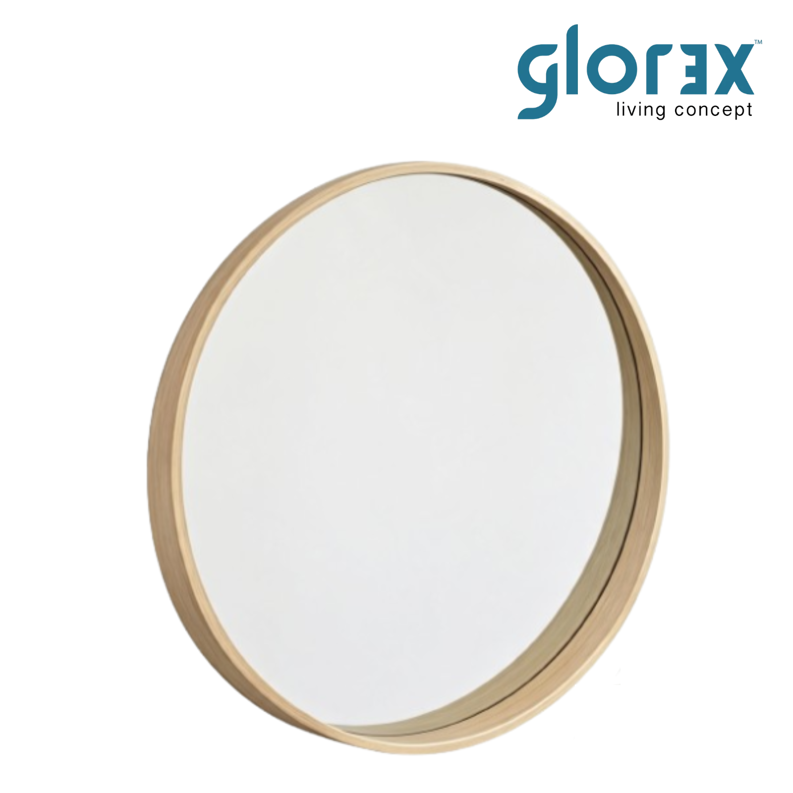 Glorex GLC 4001WS/WHW Wall Mounted Round Wall Mirror 600mm Diameter White-Washed Rubber Wood Frame