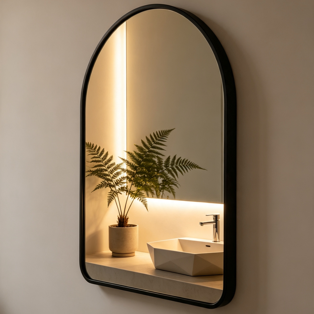 Glorex GLC 2003A/B Wall Mounted Arch Shape Wall Mirror 500×700mm Slim 28mm Aluminium Frame Vertical Mount Only
