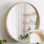 Glorex GLC 4001WS/WHW Wall Mounted Round Wall Mirror 600mm Diameter White-Washed Rubber Wood Frame