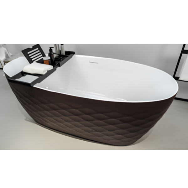 Arris Infinity ars - D8371 FS Lilas 1700mm Freestanding Oval Soaking Bathtub with Dark Brown Textured Exterior and White Interior