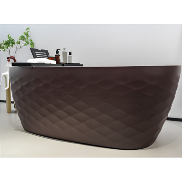 Arris Infinity ars - D8371 FS Lilas 1700mm Freestanding Oval Soaking Bathtub with Dark Brown Textured Exterior and White Interior