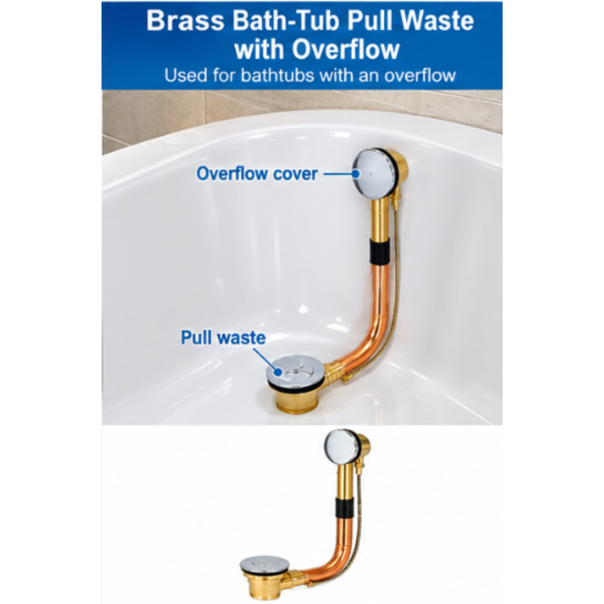 Onimi LBPW1 Brass Bath Pull Waste with Overflow – Chrome & Brass