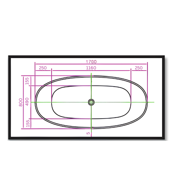 Arris Infinity ars - D8371 FS Lilas 1700mm Freestanding Oval Soaking Bathtub with Dark Brown Textured Exterior and White Interior