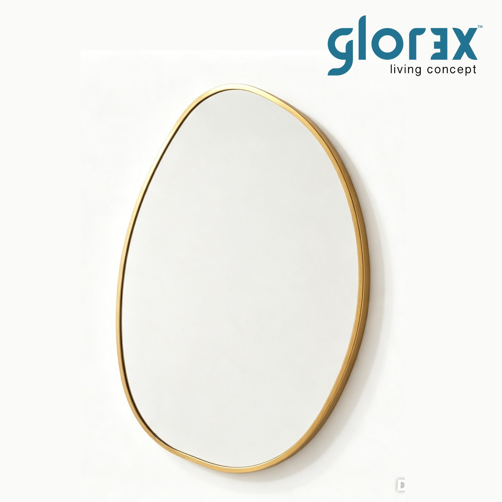 Glorex Wall Mounted GLC PB7090A/G Gold Pebble Shape Wall Mirror 700×900mm Slim 28mmim Alunium Frame Multiple Hanging Options