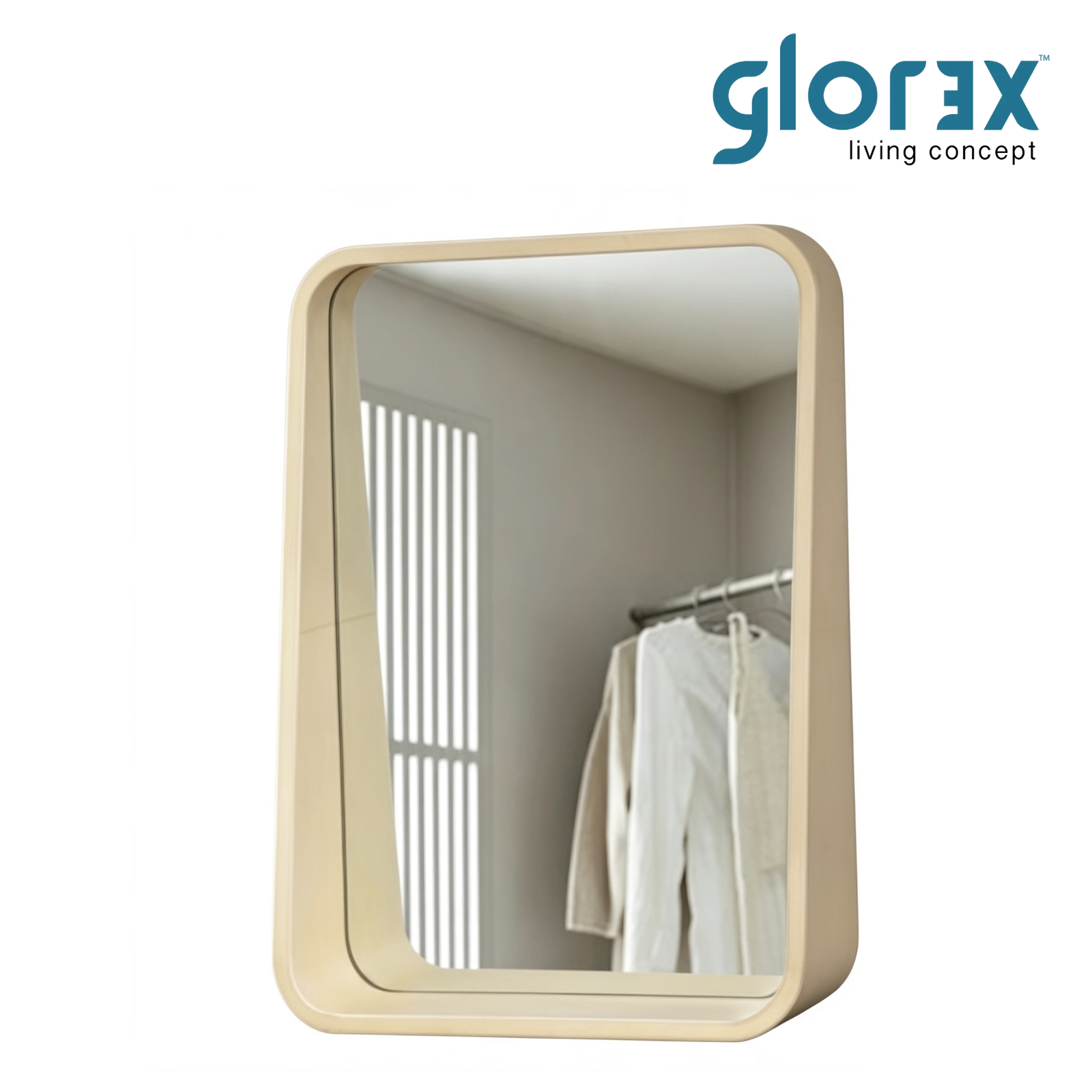 Glorex GLC 1001WS/WHW Wall Mounted Rounded Rectangular Wall Mirror 500×700mm White-Washed Rubber Wood Frame