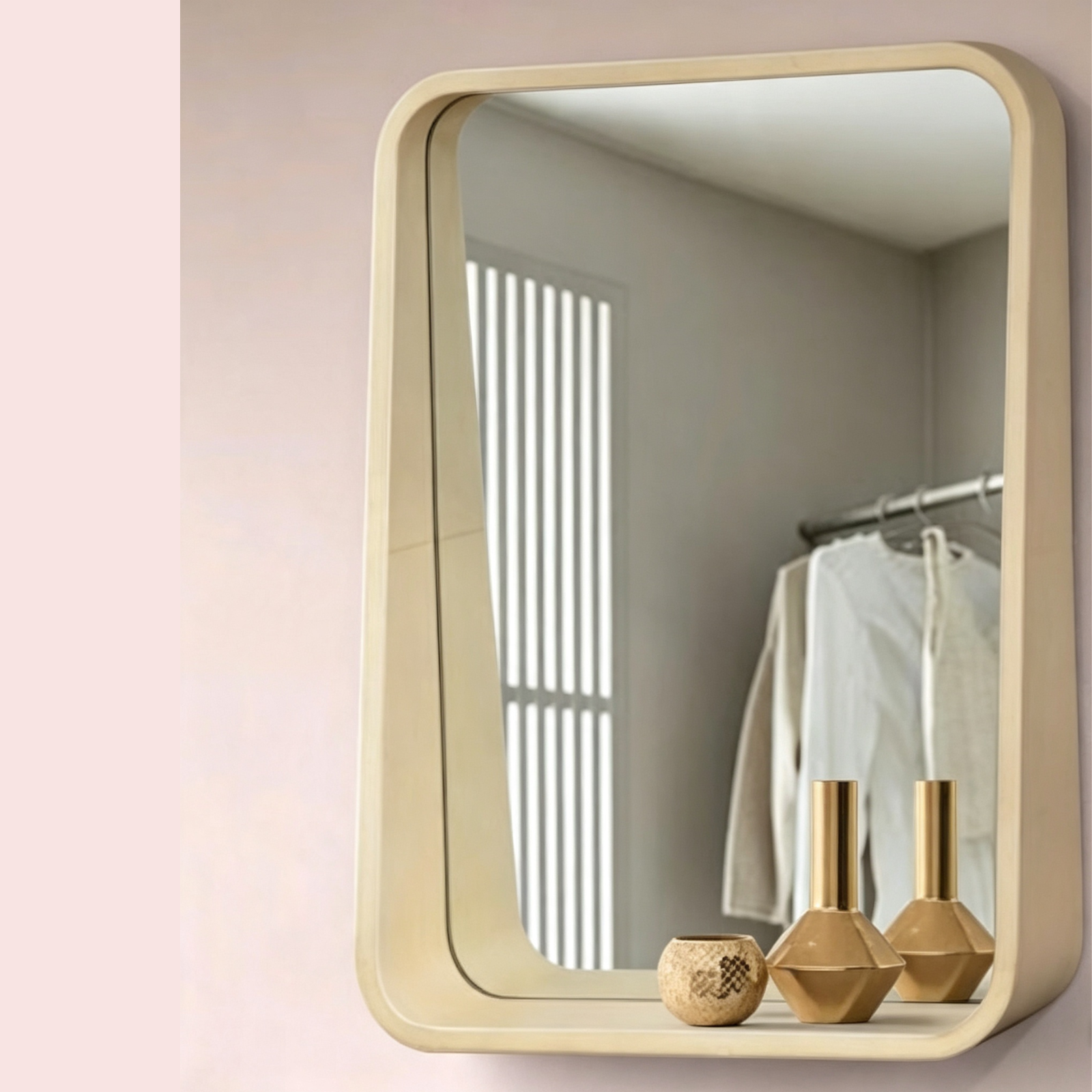 Glorex GLC 1001WS/WHW Wall Mounted Rounded Rectangular Wall Mirror 500×700mm White-Washed Rubber Wood Frame