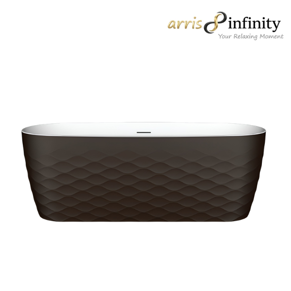 Arris Infinity ars - D8376 FS Careca 1700mm Freestanding Oval Soaking Bathtub with Dark Brown Textured Exterior and White Interior