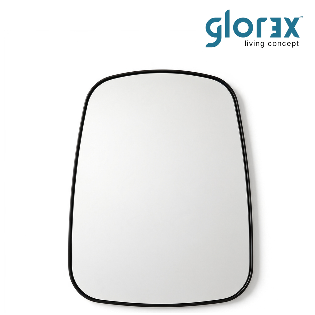 Glorex GLC RT6080A/B Wall Mounted Black Rounded Trapezoid Wall Mirror 600×800mm Slim 28mm Aluminium Frame Vertical Mount