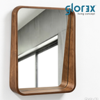 Glorex GLC 1001WS/W Wall Mounted Rounded Rectangular Wall Mirror 500×700mm Walnut Rubber Wood Frame