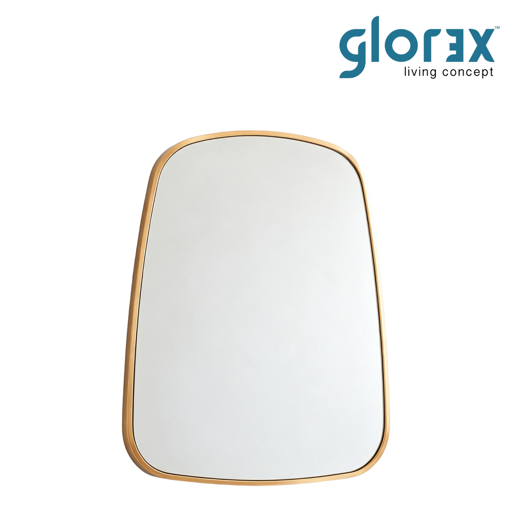 Glorex GLC RT6080A/G Wall Mounted Gold Rounded Trapezoid Wall Mirror 600×800mm Slim 28mm Aluminium Frame Vertical Mount