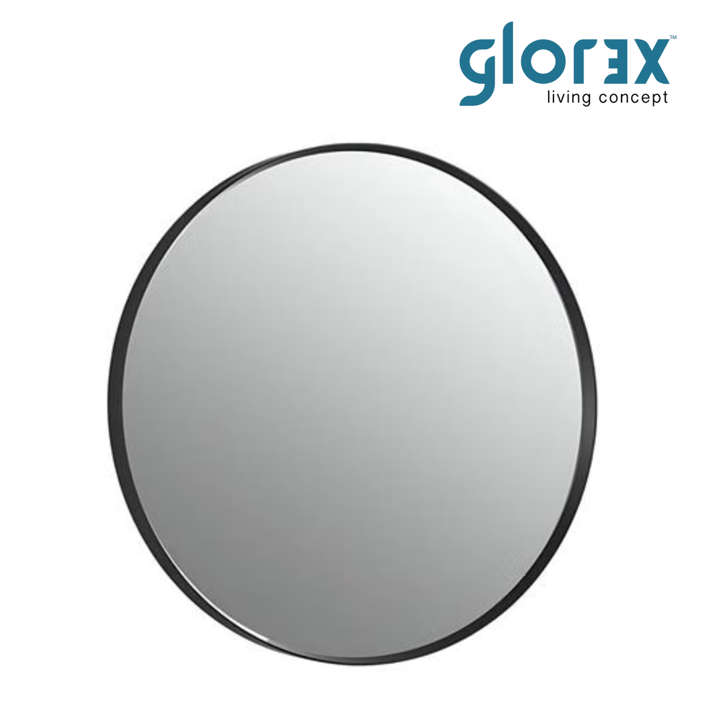 Glorex GLC RD80A282(BK) Wall Mounted Black Round Wall Mirror 800mm Diameter Slim 28mm Aluminium Frame