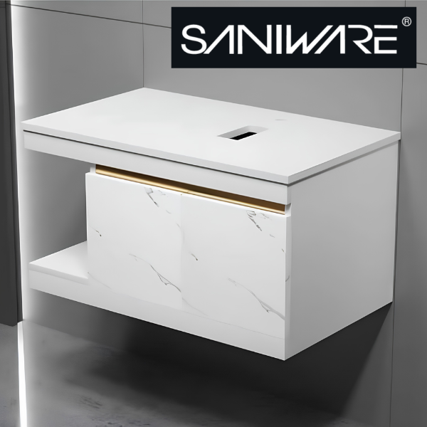 Saniware SWBC‑C5401‑WH 600mm White Wall‑Mounted Stainless Steel Vanity Cabinet with Countertop – Premium Bathroom Storage & Renovation Unit