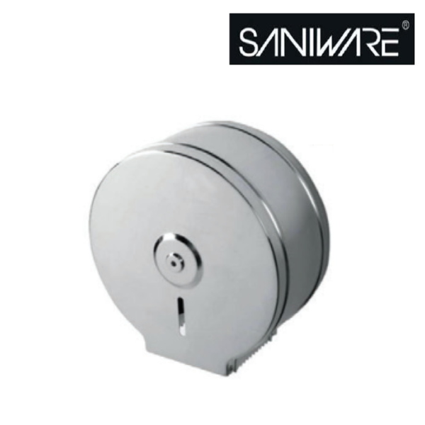 Saniware SWP-BF-1100 SUS304 Stainless Steel Round Tissue Dispenser Hairline Finish Wall Mounted Toilet Paper Holder 255 x 264 x 138mm