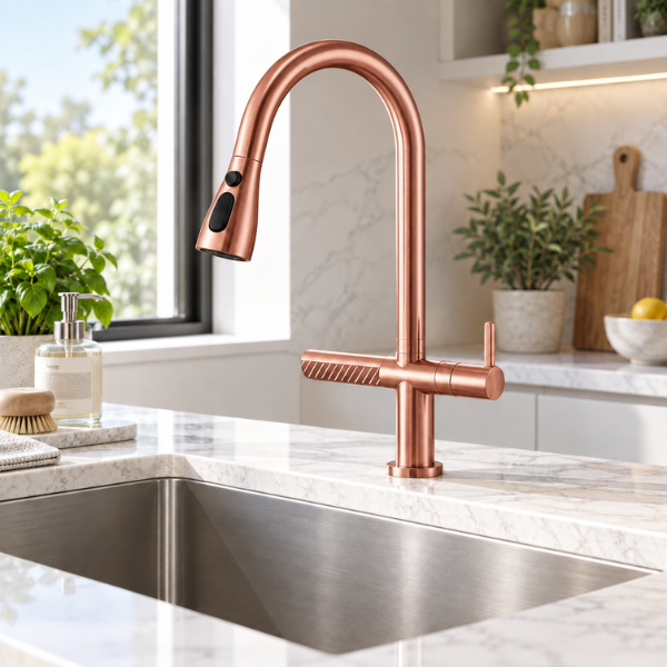 Saniware SWP‑SS‑304‑3970 Stainless Steel Flexible Hose Kitchen Pillar Sink Tap with Waterfall Spout