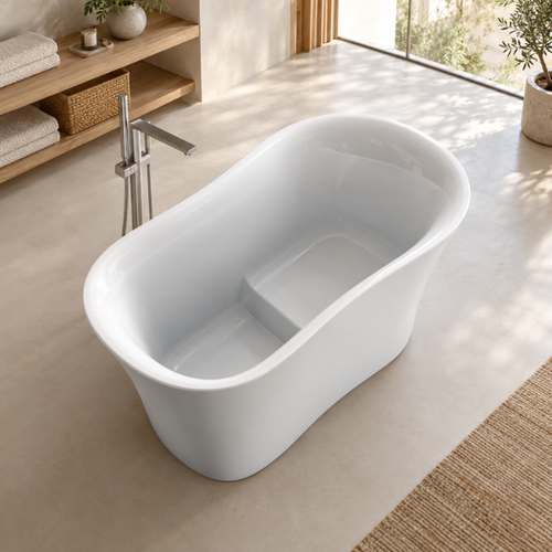 Arris Infinity ars - D8332 - 130 Marco 1300mm White One-Piece Freestanding Soaking Bathtub with Built-In Seat
