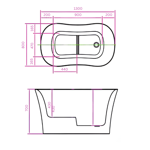 Arris Infinity ars - D8332 - 130 Marco 1300mm White One-Piece Freestanding Soaking Bathtub with Built-In Seat
