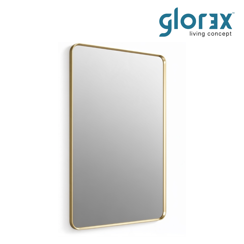 Glorex GLC RRM6080A282(GGD) Green Gold Rounded Rectangle Wall Mirror 600×800mm Slim 28mm Aluminium Frame Vertical & Horizontal Mount