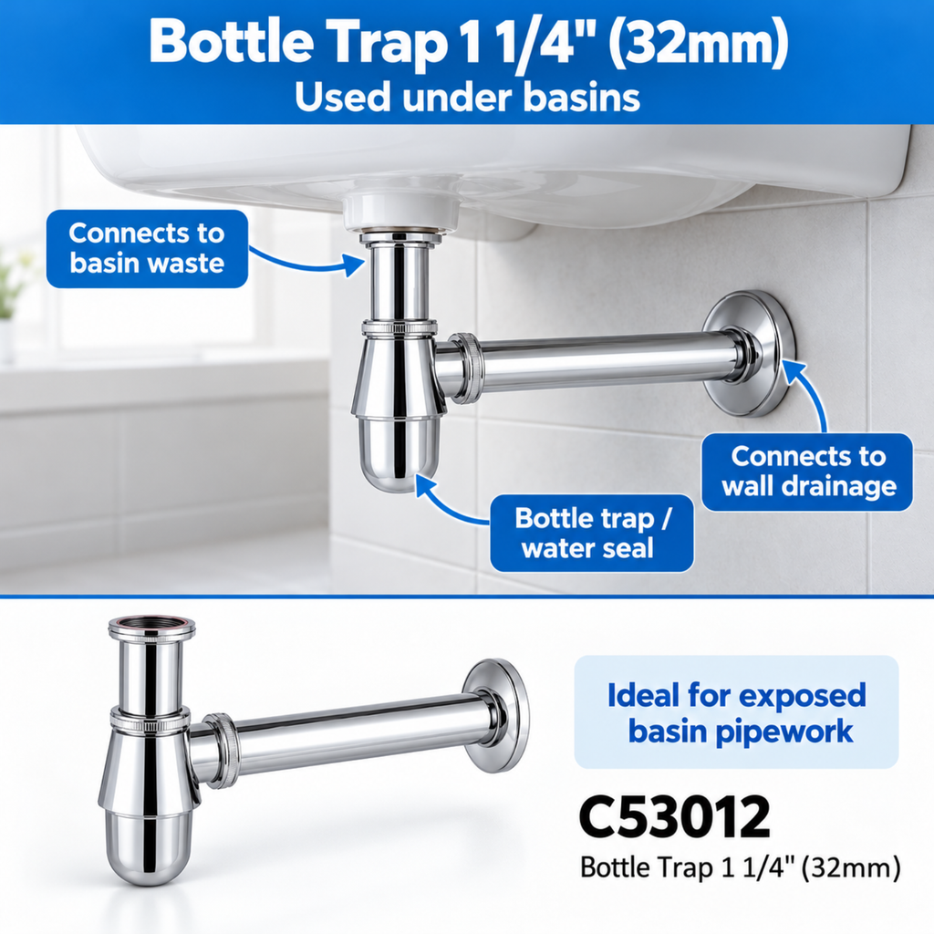 Onimi C53012 Chrome Bottle Trap 1 1/4" (32mm) Suitable For Basin Waste Trap